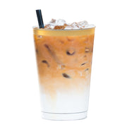 Premium clear plastic tumblers with a decorative metallic gold rim, 12 oz capacity