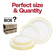 Premium combo includes 10.25" dinner and 7.5" salad plates with gold rim—ideal for celebrations