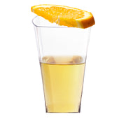 Premium disposable 10 oz clear plastic cups with a unique square design, great for modern table settings; 336-count pack