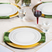 Premium disposable plastic dinnerware set in clear, featuring flat round plates and matching cups for easy cleanup