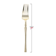 Premium gold Moderno disposable dessert forks, 7 inches, with a dazzling finish for a glamorous table setting