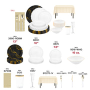 Premium gold and white cutlery set paired with clear champagne flutes for a romantic celebration