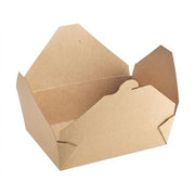 Premium kraft folded paper #3 takeout container shown open, showing the fold-top closure and grease-resistant natural brown paper build.
