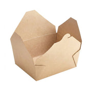 Premium kraft folded paper #8 takeout container shown open, showing the fold-top closure and grease-resistant natural brown paper build.
