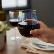 Premium light blue plastic tumbler with gold rim featuring a refreshing cocktail with lime, ideal for upscale catering and bridal showers.