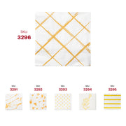 Product SKU 3296 — elegant gold diamond print on white cocktail napkins, sold in a convenient case of 600