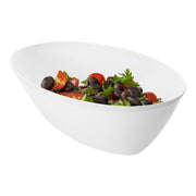 Product size specifications for white oval plastic serving bowl, 11.25 inches long and 7.25 inches wide, ideal for party table planning.