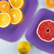 Purple Flat Rounded Square Disposable Plastic Appetizer/Salad Plates (7.25") ideal for visually striking yet functional entertaining