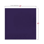 Purple paper cocktail napkin placed beside a drink glass, unfolded to 10 x 10 inches, part of a 600-count case
