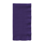 Purple paper dinner napkin measuring 16 x 16 inches, neatly folded, from a bulk case of 600 napkins.