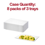 Rectangular clear serving tray measuring 11 inches by 16 inches, designed with a groove rim for secure food display