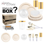 Recyclable and BPA-free, the Ivory Vintage Tableware Set combines elegant function with sustainable entertaining solutions