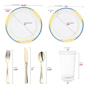 Recyclable and BPA-free, the White with Blue and Gold Harmony Rim Set offers a safe, eco-conscious solution