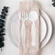 Recyclable clear plastic serving forks, 9.75 inches, eco-friendly and disposable, available in a pack of 150.