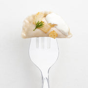 Recyclable clear plastic serving forks, 9.75 inches, eco-friendly and disposable, available in a pack of 150.