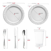 Recyclable plastic and BPA-free materials make the White with Silver Hammered Rim Round Plastic Wedding Value Set a responsible and stylish choice for gatherings