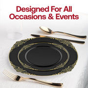 Refined celebration decor featuring Black with Gold Fancy Round Wedding Set arranged with attention to detail and style