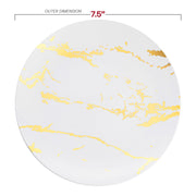 Round 7.5-inch white appetizer or salad plates with gold marble detailing