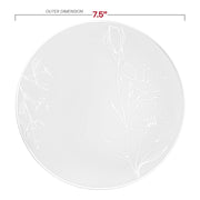 Round 7.5-inch white appetizer plates with stylish silver antique floral accents