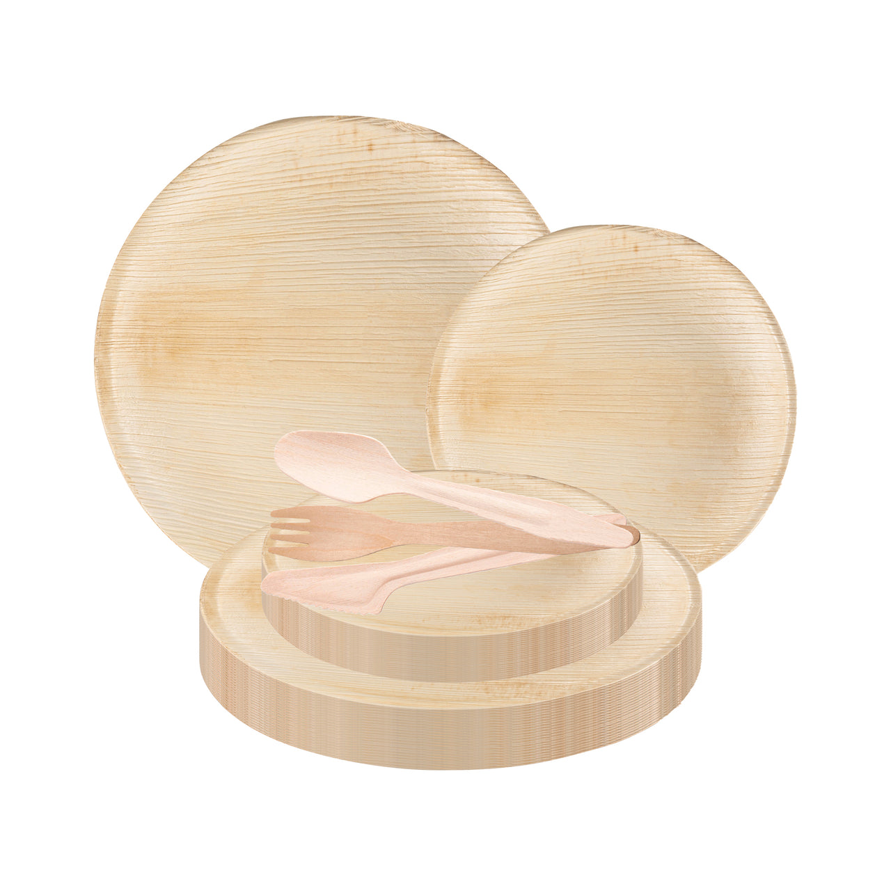 Round Palm Leaf Eco Friendly Disposable Wedding Value Set, perfect for rustic, natural, and elegant events