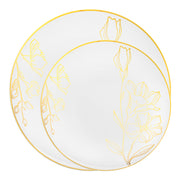 Round Plastic Dinnerware Featuring a Beautiful Antique Gold Floral Accent