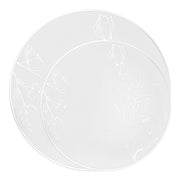 Round Plastic Dinnerware Featuring an Elegant Floral Pattern with Silver Trim