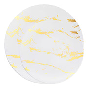 Round Plastic Dinnerware with a Stunning Gold Marble Effect for Special Occasions