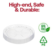 Round clear pastry plates with an intricate floral design, 6.25-inch diameter, disposable plastic, BPA-free