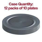Round disposable appetizer plates in a modern matte charcoal gray color, 7.5 inches, available as a 120-pack