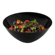Round disposable plastic bowls in solid black, 32 oz size, sturdy and stackable, pack of 60