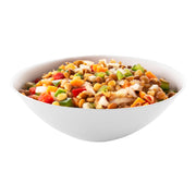 Round disposable soup bowls in solid white, made of organic plastic