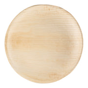 Round palm leaf eco-friendly disposable dinner plates, 10-inch diameter, natural finish