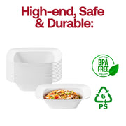 Rounded square white plastic dessert bowls, 5 oz, lightweight and disposable for convenient use, BPA-free