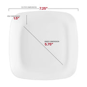 Rounded square white salad or appetizer plate measuring 7.25 inches, great for starters or desserts