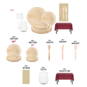 Rustic elegance with biodegradable dinnerware and wine glasses in The Mashed Potatoes Dinnerware Kit.