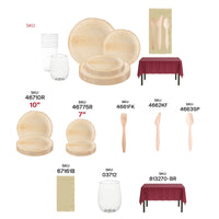 Rustic elegance with biodegradable dinnerware and wine glasses in The Mashed Potatoes Dinnerware Kit.