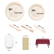 Rustic elegance with biodegradable dinnerware and wine glasses in The Mashed Potatoes Dinnerware Kit