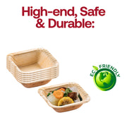 Rustic square palm leaf appetizer bowls, 2.8" x 2.8", 1.5 oz., made from natural materials for an organic dining experience