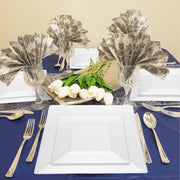 SKU 6929VS20 showing labeled pieces: dinner plates, appetizer plates, forks, knives, spoons, and cups from the set