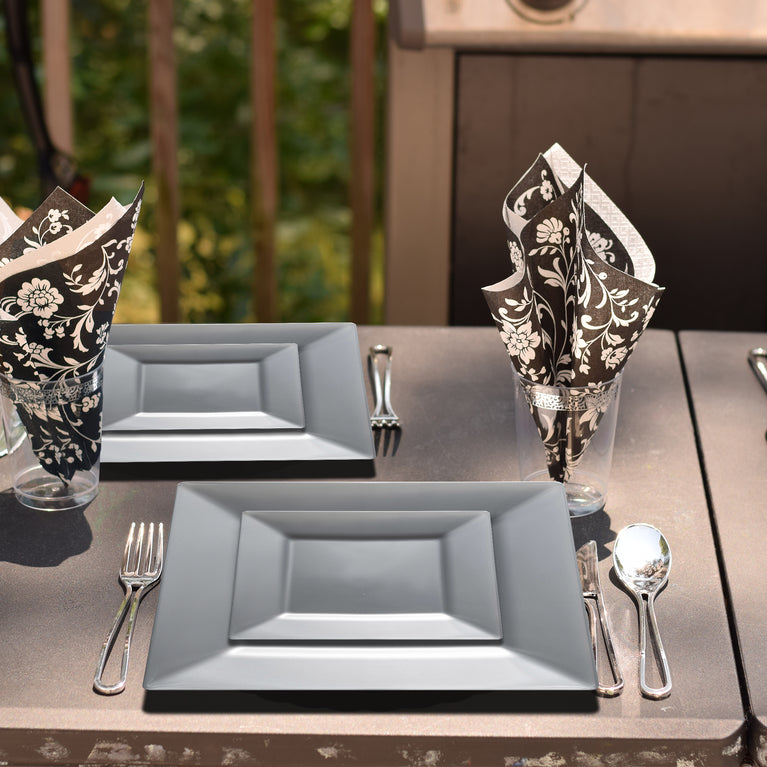 Plastic Plate Square Silver Dinnerware Set Smarty Had A Party