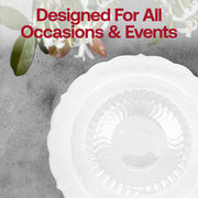 SKU 860C-VS60box displaying all included items: plates, forks, spoons, knives, 6.25” bowls, and matching 3.75” cups