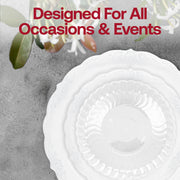 SKU 860CS-VS60box showing complete contents: appetizer and dinner plates, forks, knives, spoons, 6.25” bowls, and 3.75” cups