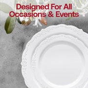 SKU 860WH-VS60box showcasing full set: dinner plates, appetizers, forks, knives, spoons, bowls, and 3.75-inch gold-accented cups
