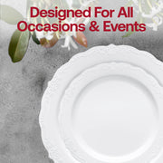 SKU 860WHS-VS60box showcasing the full set: dinner plates, appetizer plates, forks, knives, spoons, bowls, and 3.75-inch cups