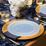 SKU 8860-BGVS20 displayed with labeled tableware pieces from the Clear Blue Hammered Glass Wedding Set
