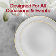 SKU 930GG-VS60box showing the full set: labeled dinner and appetizer plates, bowls, utensils, and matching 3.75” cups included