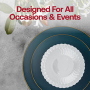 SKU 930NG-VS60box showing the complete set: plates, forks, knives, spoons, bowls, and 3.75-inch cups, ready for elegant service
