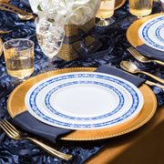 SKU 970BLSVS20 displaying labeled appetizer plates, dinner plates, forks, knives, spoons, and cups from the full set