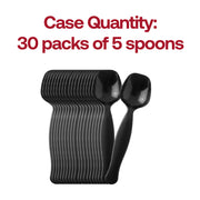 Safe and BPA-free black plastic serving spoon, designed for convenient, single-use food service