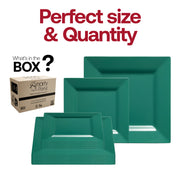 Serve main dishes in style with this 9.5-inch hunter green square plate, designed to bring a sleek, contemporary feel to your meals